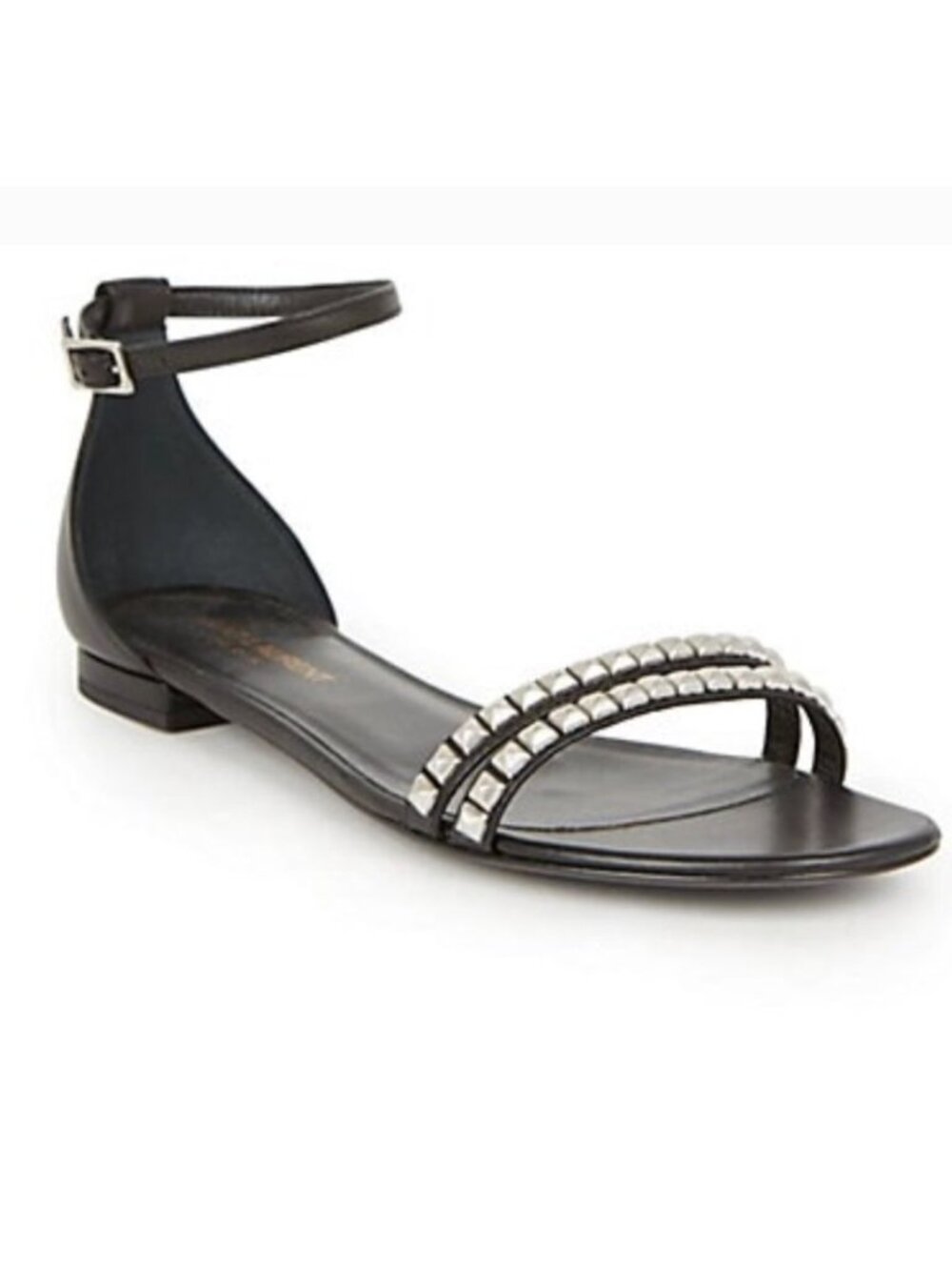 Saint Laurent Black Leather Ankle-Strap Sandals with Silver Studs - Picture 1 of 8